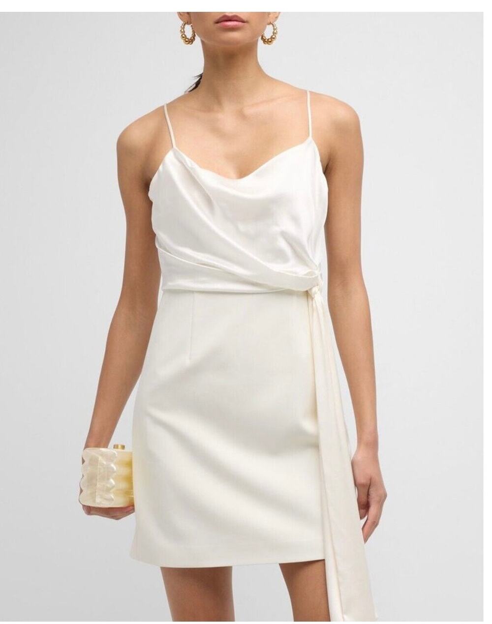 Cinq a Sept Cara Short Draped-Tie Mini white Dress Sz 4 **see pics